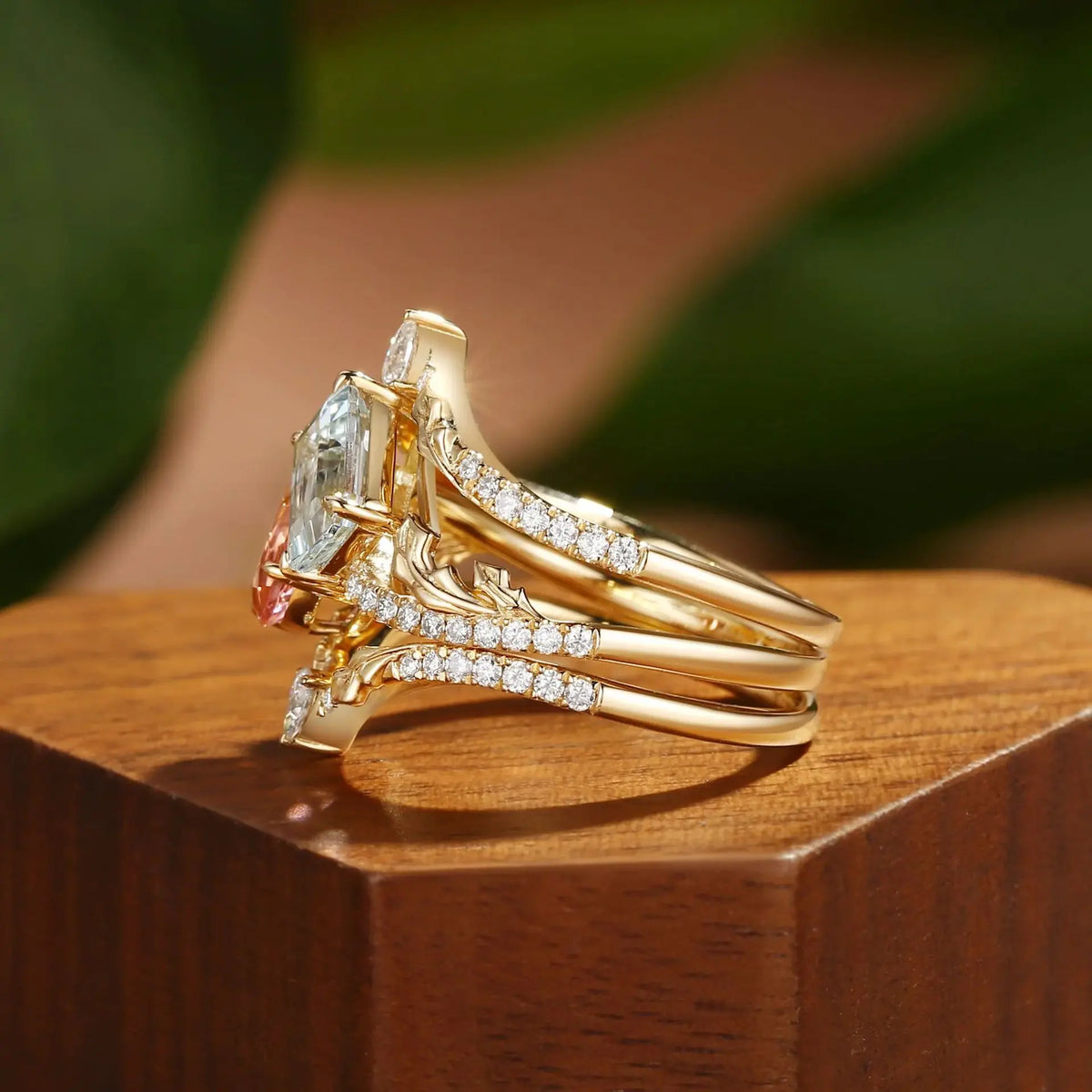 MUSHAN Custom Jewelry 925 Sterling Silver Ring Lab Grown Pink Gemstones Aquamarine Wedding Band for Women 18K Gold Plated Rings