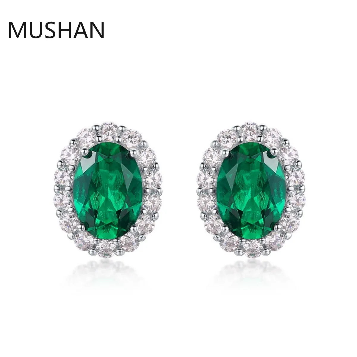 MUSHAN Luxury Jewelry S 925 Sterling Silver Stud Earrings Women GRC Certificated Lab Grown Emerald Earrings Stud Ear Pin Jewelry