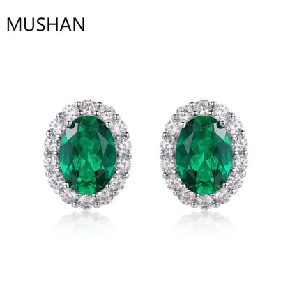MUSHAN Luxury Jewelry S 925 Sterling Silver Stud Earrings Women GRC Certificated Lab Grown Emerald Earrings Stud Ear Pin Jewelry