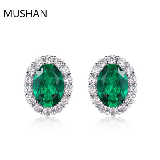 MUSHAN Luxury Jewelry S 925 Sterling Silver Stud Earrings Women GRC Certificated Lab Grown Emerald Earrings Stud Ear Pin Jewelry