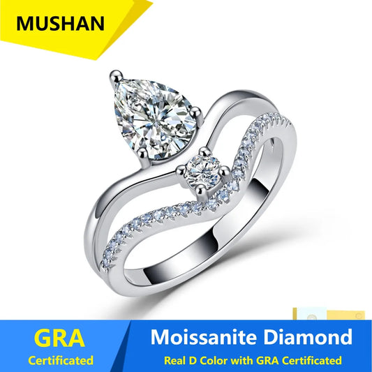 MUSHAN Luxury Jewelry 925 Sterling Silver Ring Band Women GRA Certificated Moissanite Diamond Emerald D Color Rings Fine Jewelry