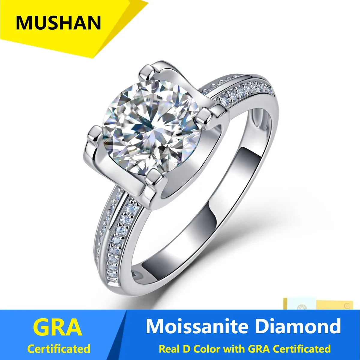 Anillo de plata de ley 925 MUSHAN Luxury Jewelry para mujer, con diamante de moissanita color D certificado por GRA, joyería fina.