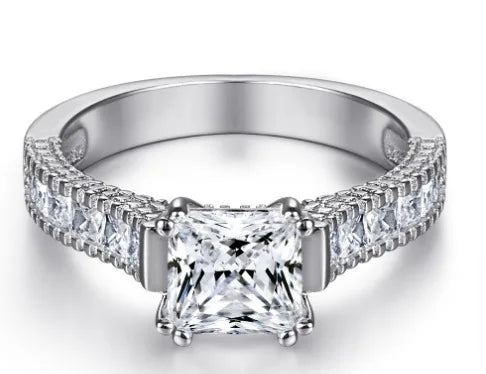 MuShan Jewelry 925 Sterling Silver Rings Bands Rings Bands Ring 7A Cubic Zirconia Rings Bands Timeless Anniversary  Women Gift
