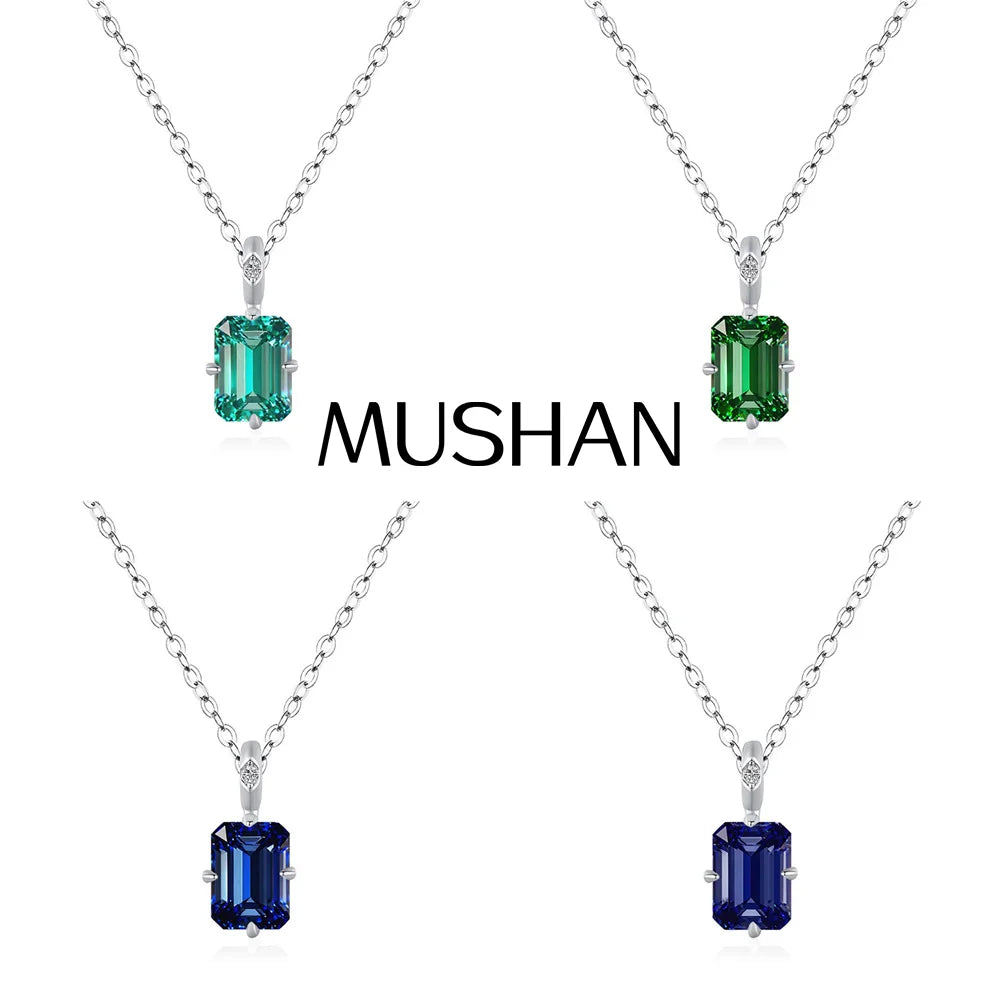 MuShan Jewelry 925 Sterling Silver Necklace Lab Grown Ruby Asscher Daily Wear for Women 18K Gold Plated Anniversary Necklace