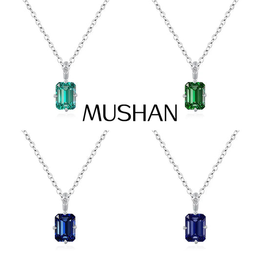 MuShan Jewelry 925 Sterling Silver Necklace Lab Grown Ruby Asscher Daily Wear for Women 18K Gold Plated Anniversary Necklace