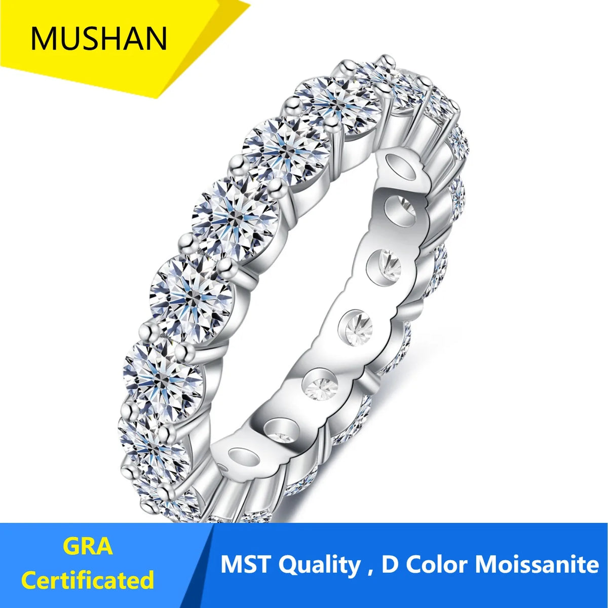 Bague de mariage en argent sterling 925 MUHAN Luxury Jewelry pour femme, bague en diamant moissanite avec certificat GRA, couleur D, bijou raffiné