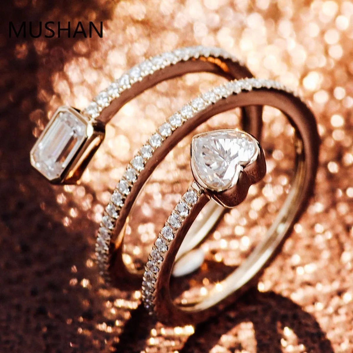 MUSHAN Luxury Custom 14K 18K Gold Rings Band Jewelry With Moissanite Diamond Lab Grown Gemstones Diamond Wedding Ring For Women