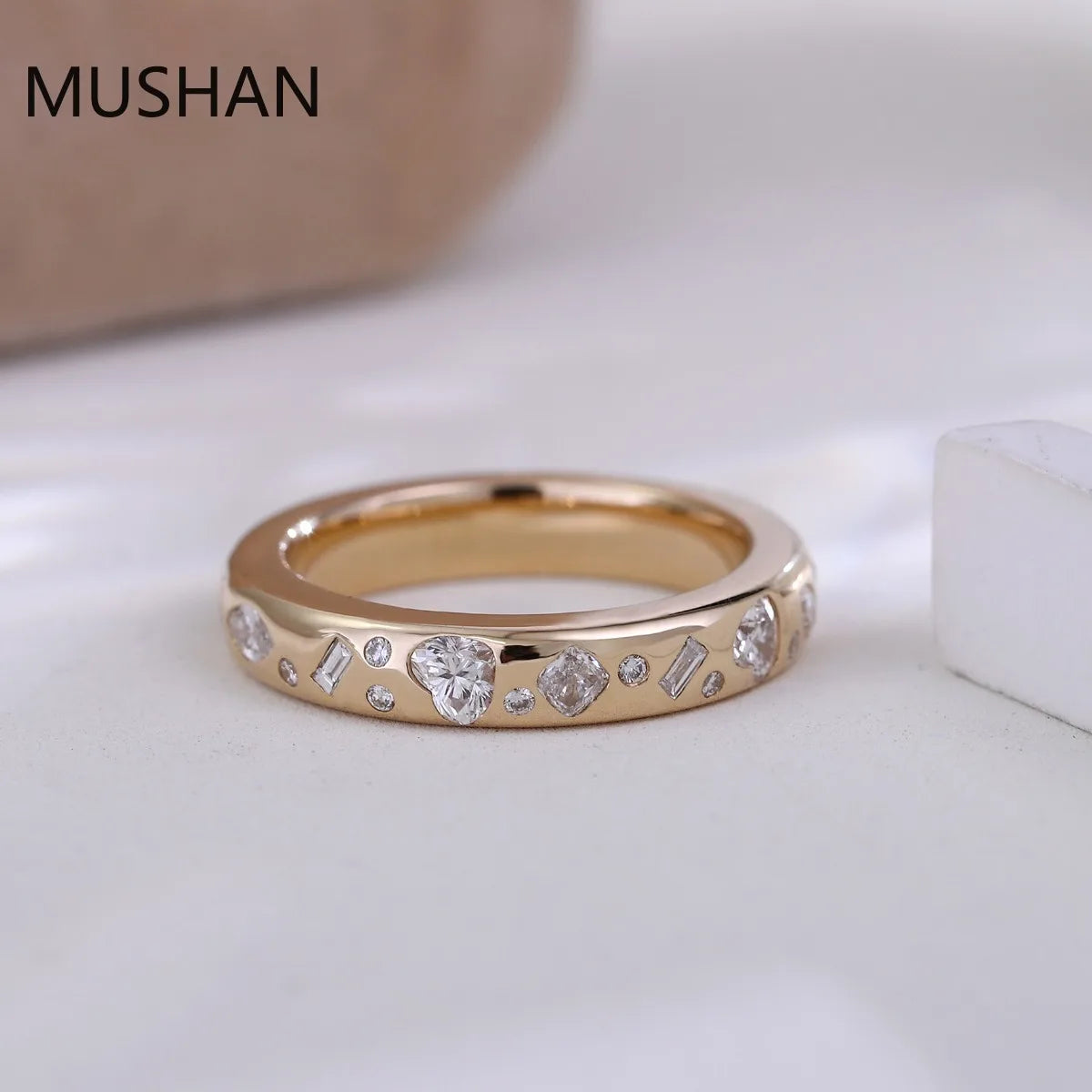 MUSHAN Luxury Custom 14K 18K Gold Rings Band Jewelry With Moissanite Diamond Lab Grown Gemstones Diamond Wedding Ring For Women