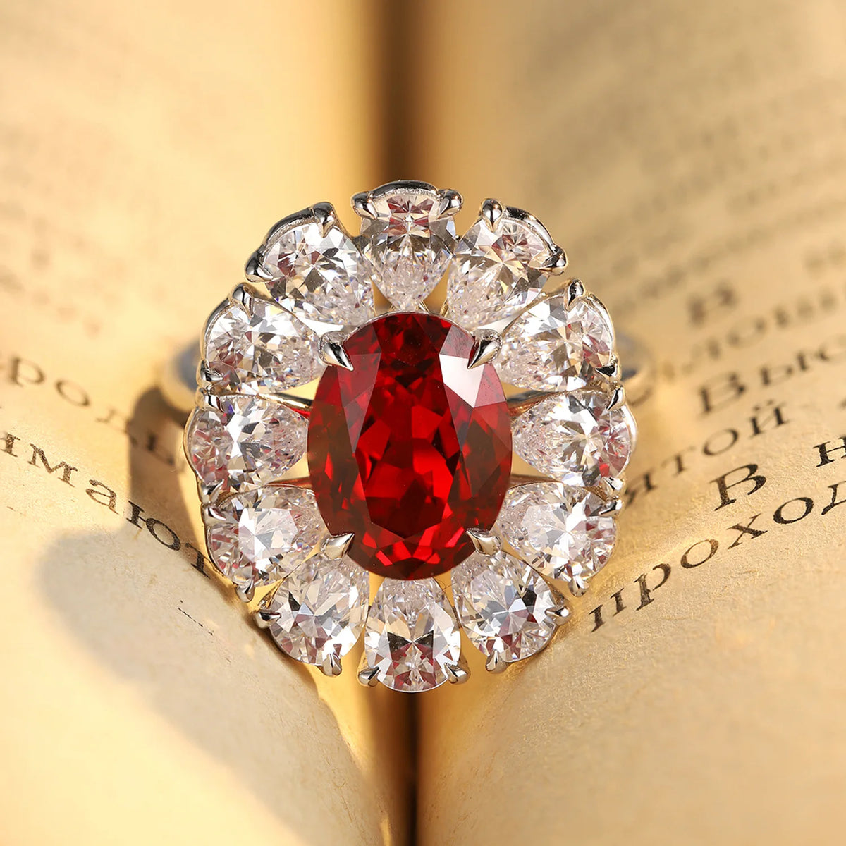 MUSHAN Custom Jewelry 925 Sterling Silver Ring Lab Red Green Emerald Radiant Vintage Ring for Women 18K Gold Plated Rings
