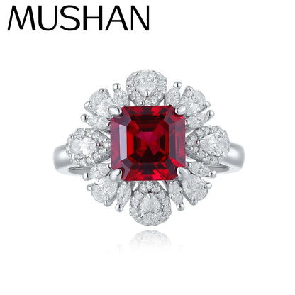 MUSHAN Custom Jewelry 925 Sterling Silver Ring Lab Red Ruby Cushion Engagement Wedding for Women 18K Gold Plated Classic Rings