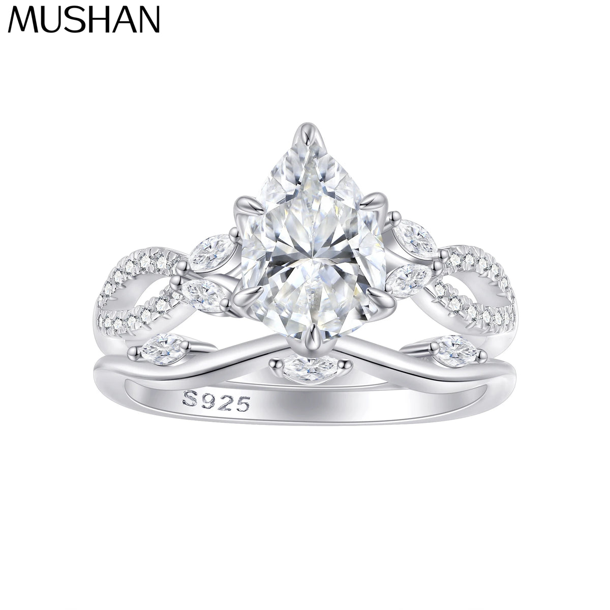 Anillo de plata de ley 925 de MuShan Luxury Jewelry con circonita de grado 7A, estilo esmeralda, formal, para esposa, bañado en oro real, joyería fina