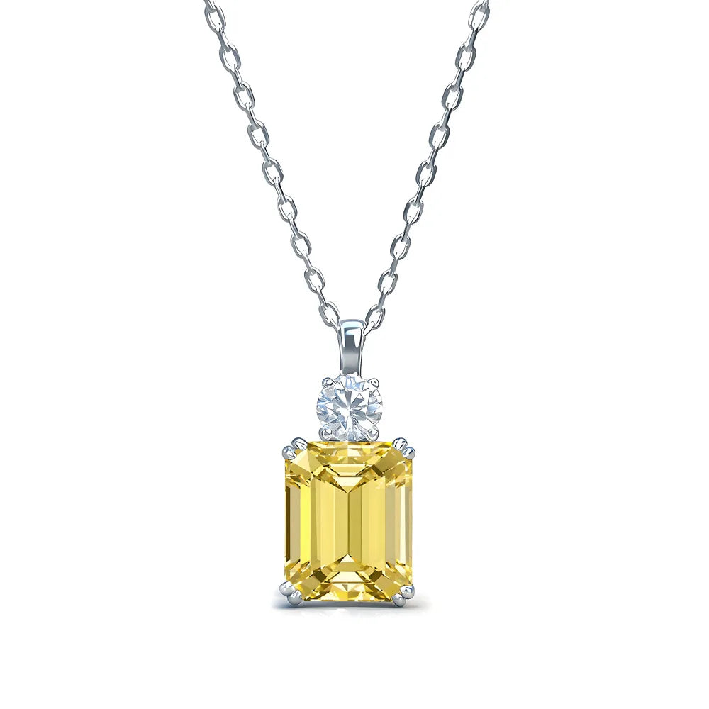 MuShan Jewelry 925 Sterling Silver Necklace Lab Grown Sapphire Round Party Wear for Women 18K Gold Plated Anniversary Necklace