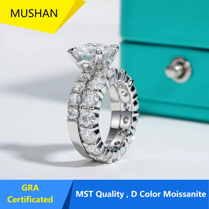 Anillo de boda de plata de ley 925 de MUHAN Luxury Jewelry, anillo de diamantes de moissanita para mujer con certificado GRA, color D, joyería fina