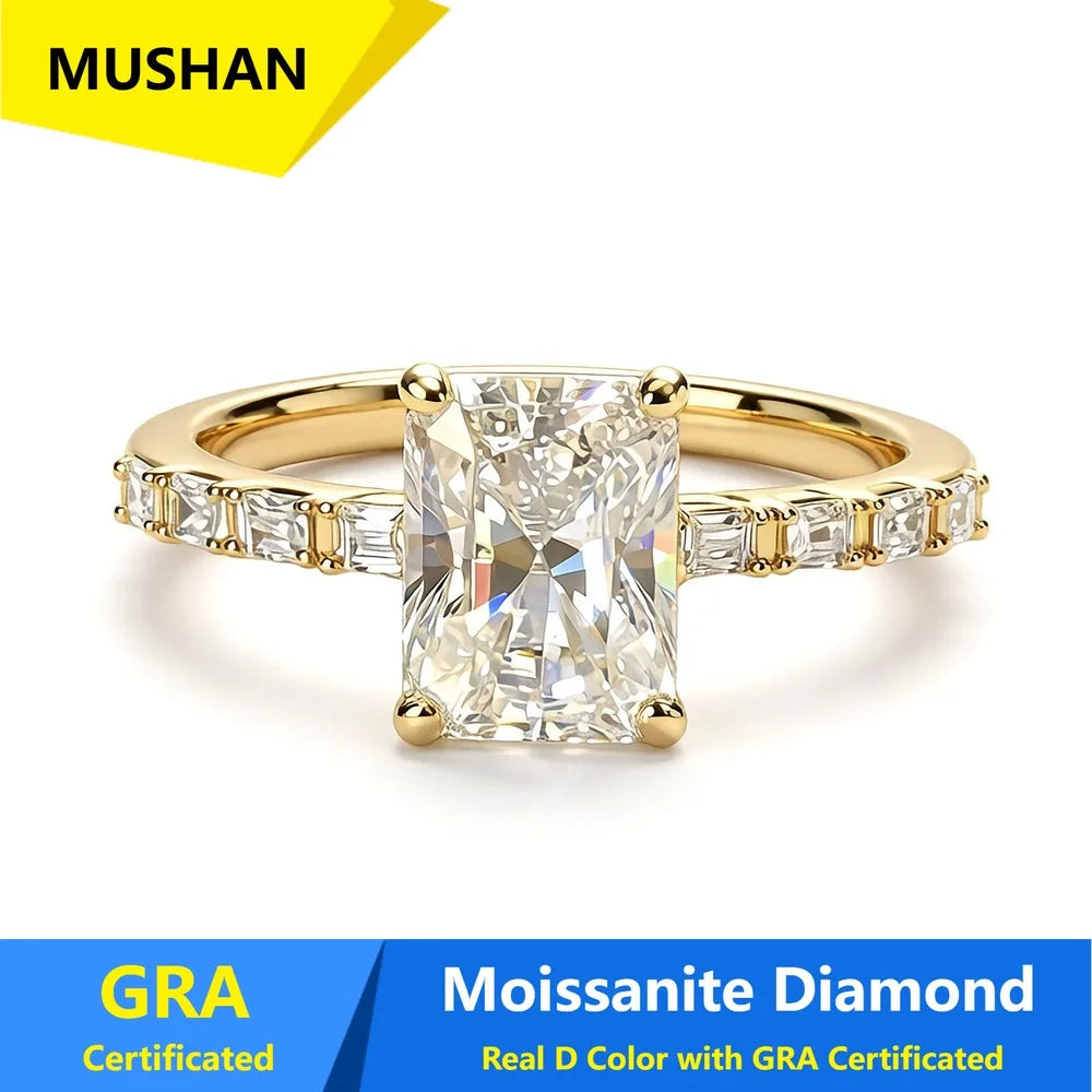 Anillo de lujo MUSHAN de plata de ley 925 para mujer, con diamante de moissanita certificado por GRA y esmeralda, color D, joyería fina