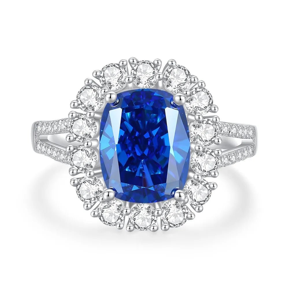 MuShan Luxury Jewelry Real 925 Sterling Silver Ring Band For Women High Carbon Diamond Blue Gemstones Rings s925 Fine Jewelry