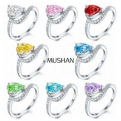 Anillo de compromiso de plata de ley 925 MuShan Jewelry con diamante de alto carbono, regalo de cumpleaños, regalo de San Valentín, anillos para mujer, joyería fina