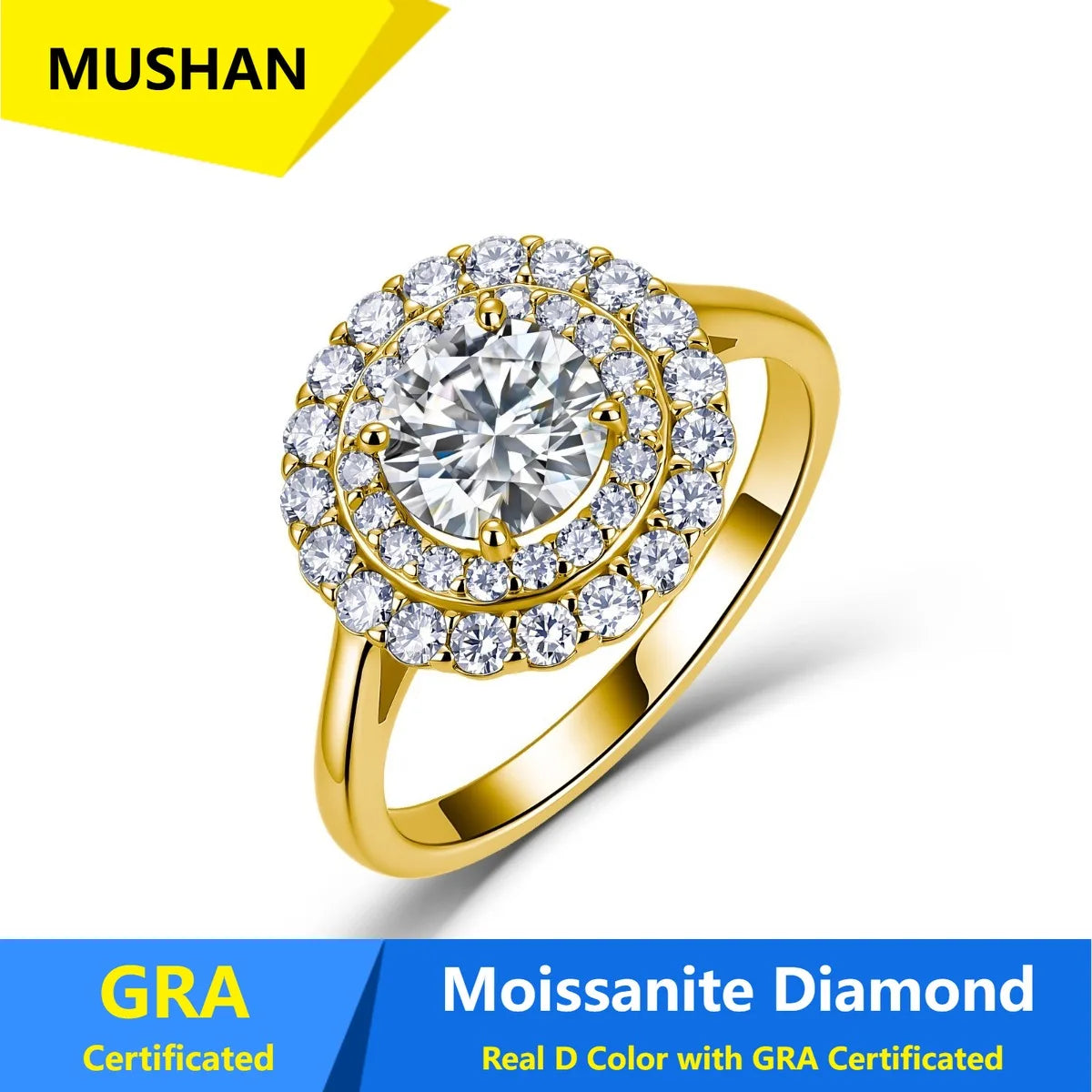 Anillo de lujo MUSHAN de plata de ley 925 para mujer, sortija con diamante de moissanita certificado por GRA, esmeralda, color D, joyería fina