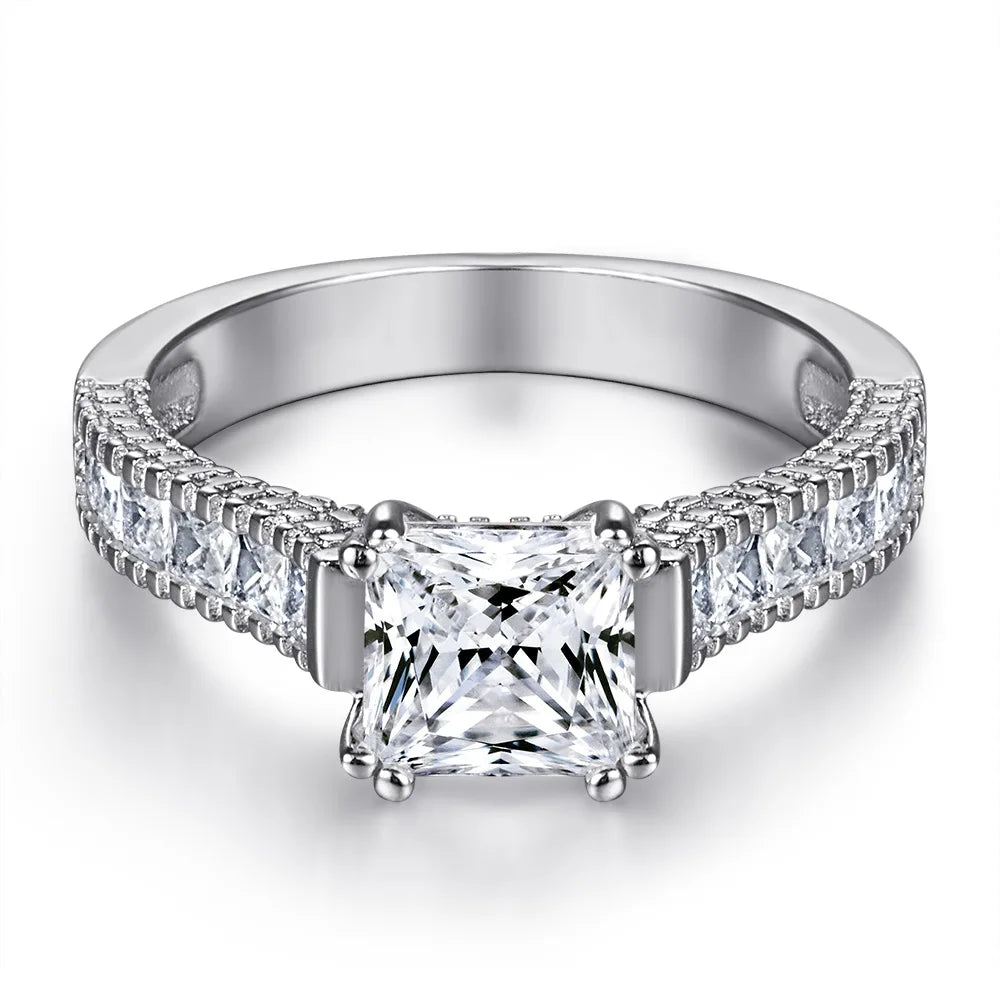 MuShan Jewelry 925 Sterling Silver Rings Bands Rings Bands Ring 7A Cubic Zirconia Rings Bands Timeless Anniversary  Women Gift