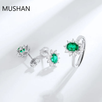 MUSHAN Bijoux de luxe Boucles d'oreilles à tige en argent sterling S925 pour femme, boucles d'oreilles à tige en émeraude cultivée en laboratoire certifiée GRC