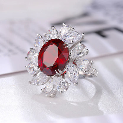 Anillo de compromiso MUSHAN de plata de ley 925 con zafiro rojo creado, corte cojín, chapado en oro de 18 quilates, diseño clásico para mujer