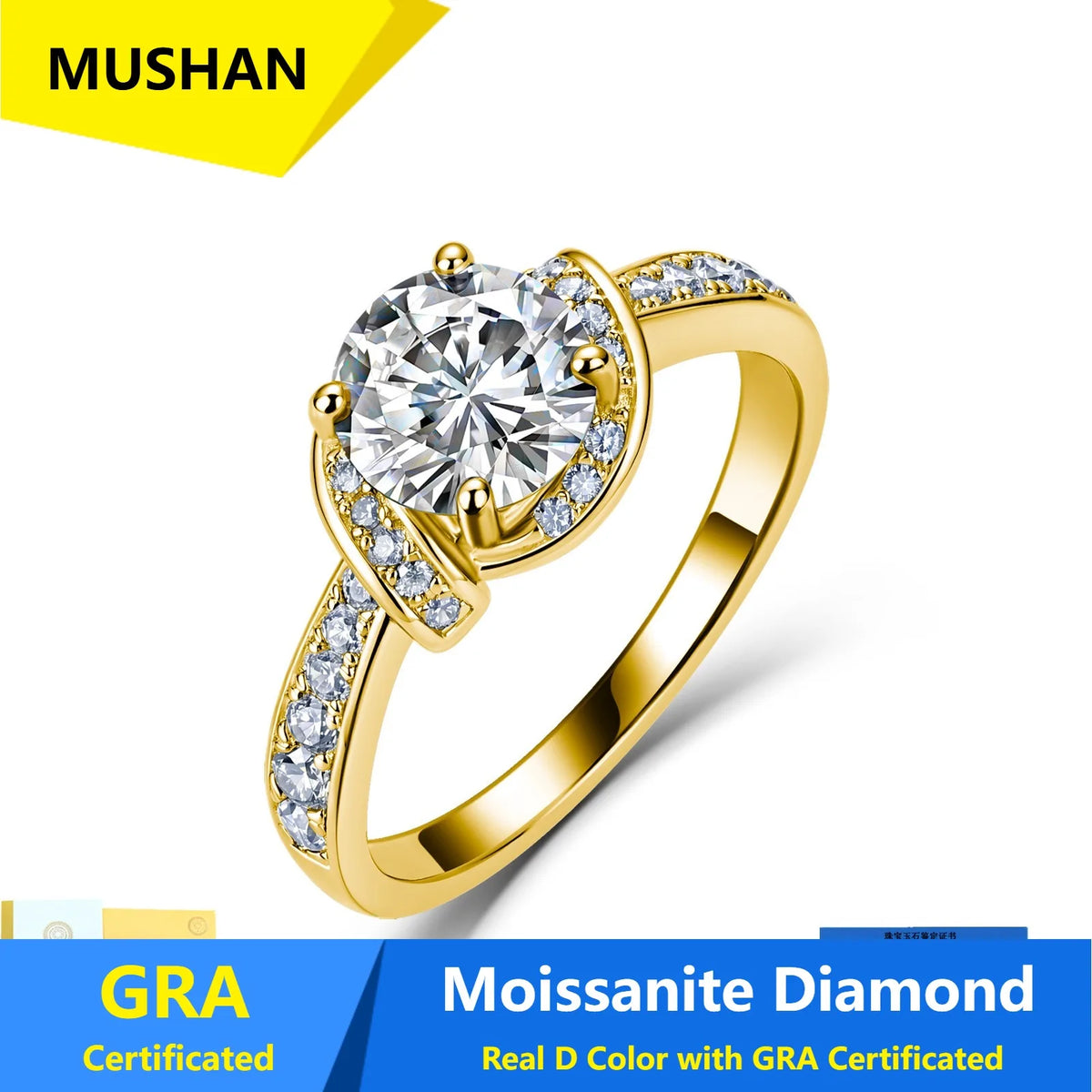 MUSHAN Luxury Jewelry 925 Sterling Silver Ring Band Women GRA Certificated Moissanite Diamond Emerald D Color Rings Fine Jewelry