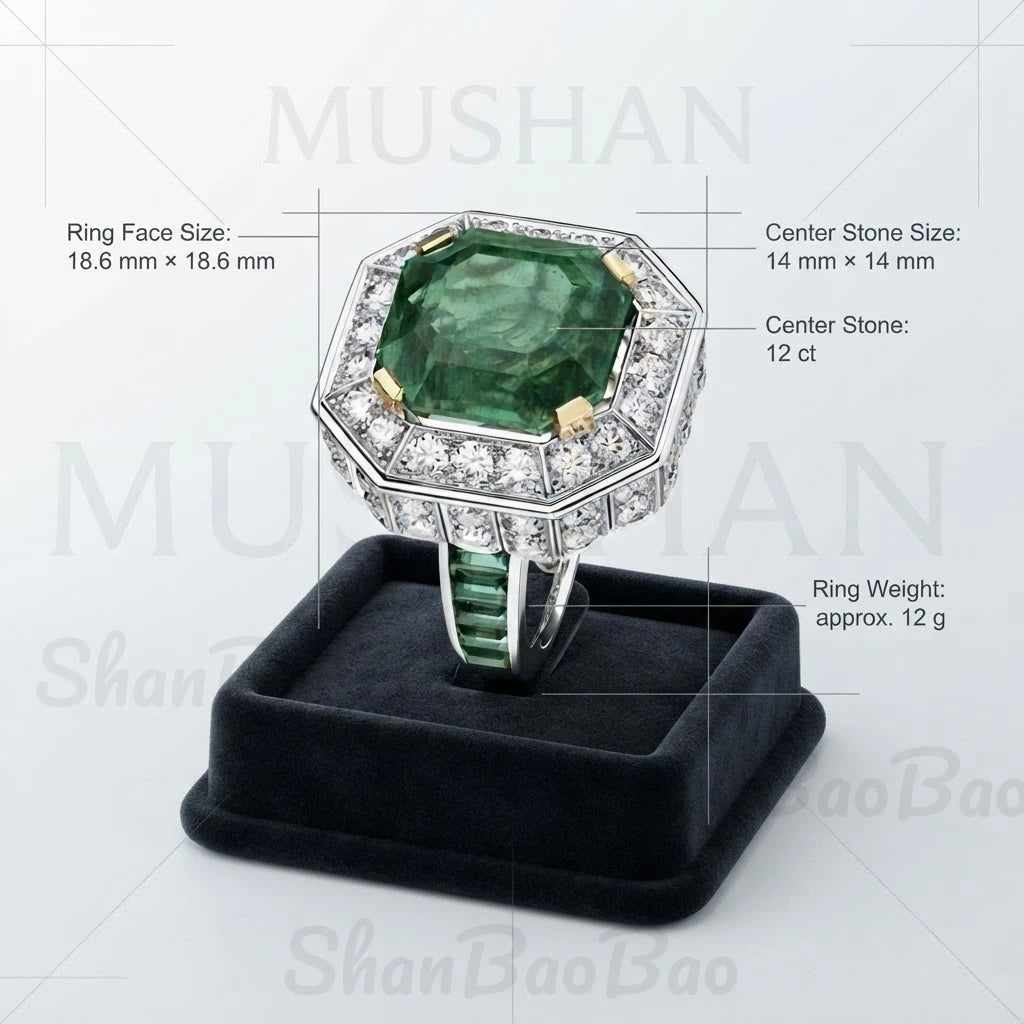 ShanBaoBao Luxury Jewelry 925 Sterling Silver Ring Band 12ctw High Carbon Diamond Green Gemstones Rings For Women s925 Jewelry