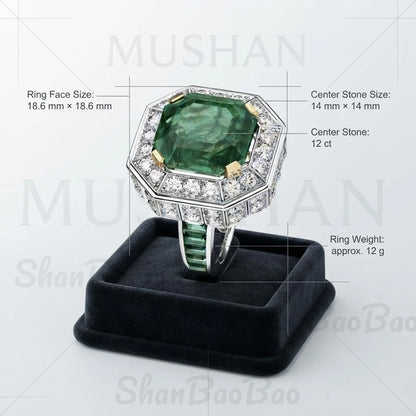 ShanBaoBao Luxury Jewelry 925 Sterling Silver Ring Band 12ctw High Carbon Diamond Green Gemstones Rings For Women s925 Jewelry