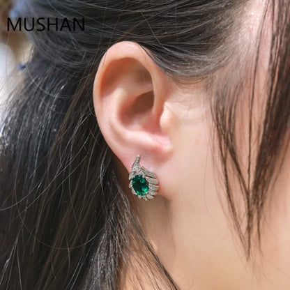 MUSHAN Bijoux de luxe Boucles d'oreilles clous en argent sterling 925 pour femmes, boucles d'oreilles à tige avec émeraude de laboratoire certifiée GRC