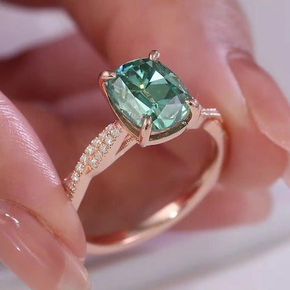MUSHAN Custom Jewelry 10k 14k 18k Gold 925 Silver Ring 2ct Green Rare Moissanite Diamond Wedding Rings Women 18K Gold Jewelry