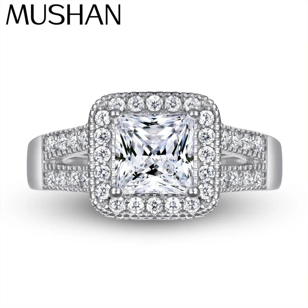 MuShan Jewelry 925 Sterling Silver Timeless Engagement Ring 7A Cubic Zirconia Valentine Rings Bands Rings Bands  Women Gift