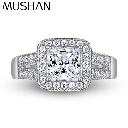 Anillo de compromiso atemporal de plata de ley 925 de MuShan Jewelry con circonita cúbica 7A, anillos de boda, regalo para mujer