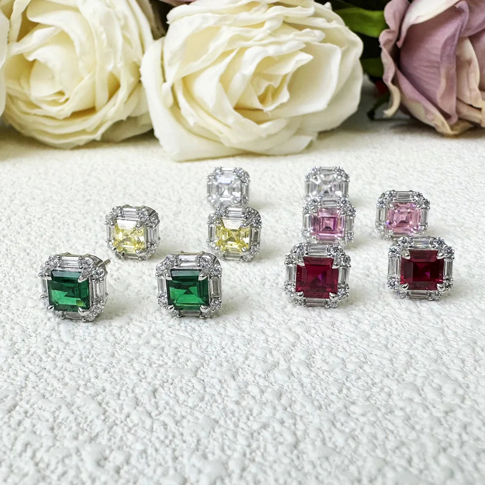 MUSHAN Brand Jewelry 2023 New 6*6mm Asche Square Sugar Stud Earrings For Women S925 Pure Silver Ear Jewelry Fashionable