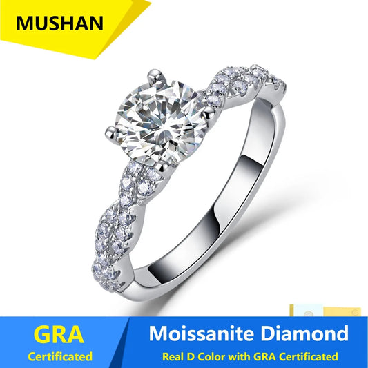 Anillo de plata de ley 925 MUSHAN Luxury Jewelry para mujer, con diamante de moissanita, certificado GRA, esmeralda, color D, joyería fina