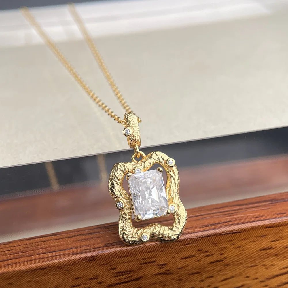 MuShan Luxury Jewelry 925 Sterling Silver Chain Rope 2CT Moissanite Cocktail Platinum Plated for Bride MST Patent Necklace