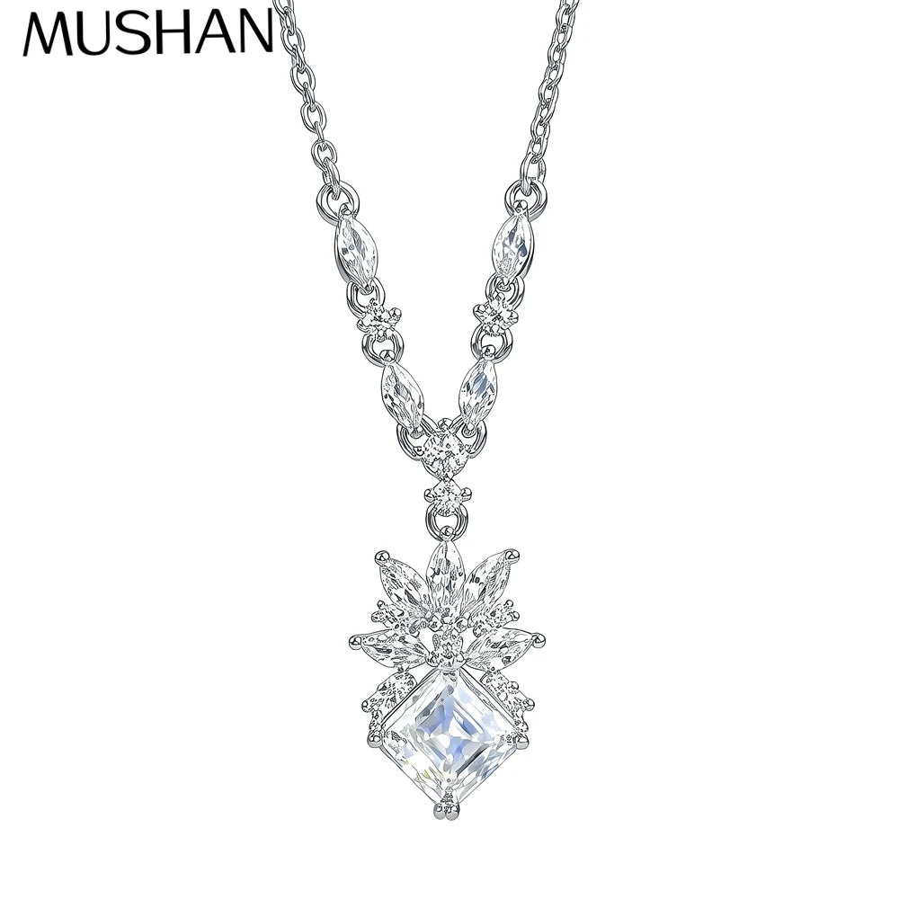 MuShan Brand Jewelry 925 Sterling Silver Necklace 24IN Brilliant Moissanite GRA Certified for Daughter Rhodium Plated MST Patent