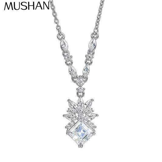 MuShan Brand Jewelry 925 Sterling Silver Necklace 24IN Brilliant Moissanite GRA Certified for Daughter Rhodium Plated MST Patent