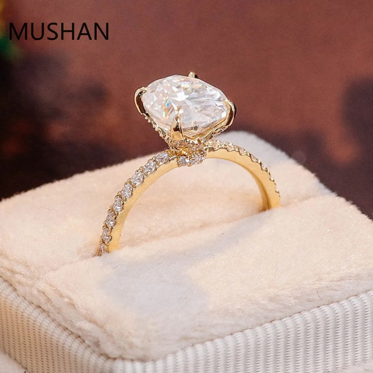 MUSHAN Luxury Custom 14K 18K Gold Rings Band Jewelry With Moissanite Diamond Lab Grown Gemstones Diamond Wedding Ring For Women