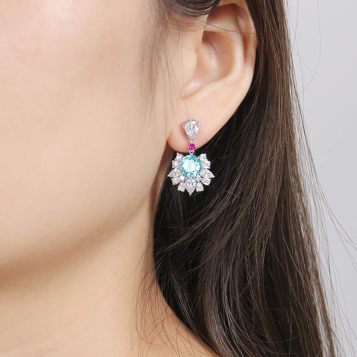MUSHAN Custom Jewelry 925 Sterling Silver Earrings Lab Blue Ruby Heart Evening Wear for Women 18K Gold Plated Anniversary