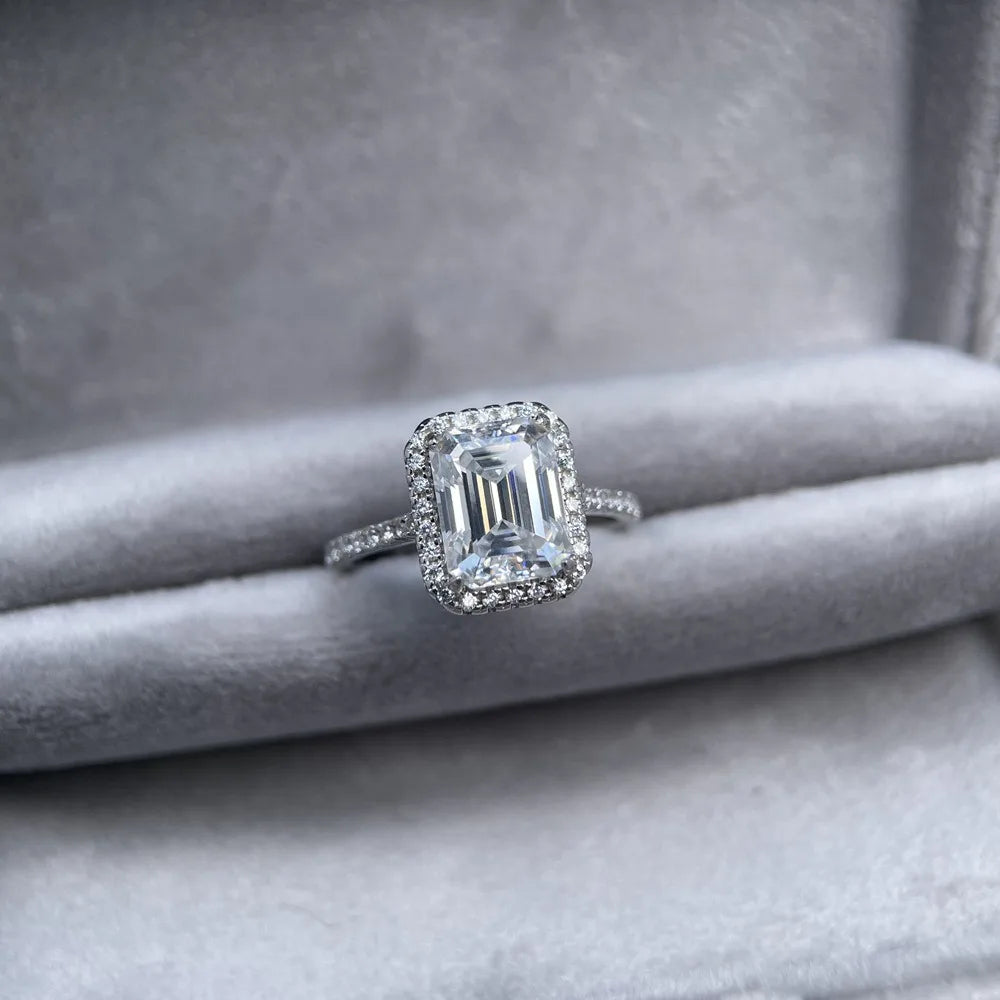 MUSHAN Luxury Jewelry 925 Sterling Silver Ring Band Women GRA Certificated Moissanite Diamond Emerald D Color Rings Fine Jewelry