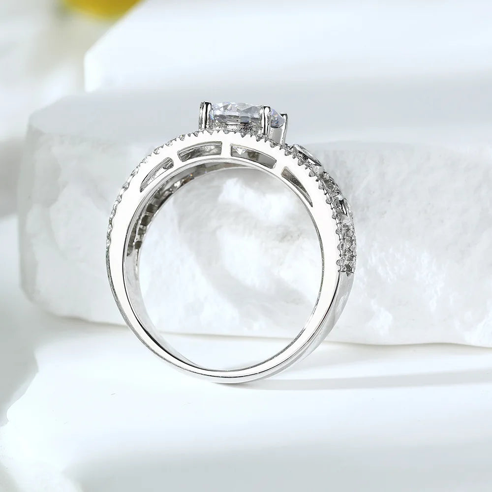 Anillo de plata de ley 925 marca MuShan con circonita cúbica 5A en forma de corazón para novia, joyería fina con baño de oro real de 18K