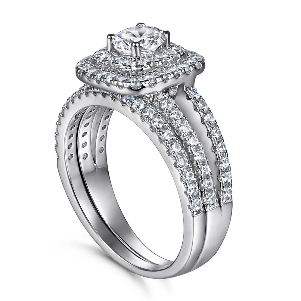 MuShan Jewelry 925 Sterling Silver Elegant Engagement Ring 7A Cubic Zirconia Rings Bands Anniversary Rings Bands  Women Gift