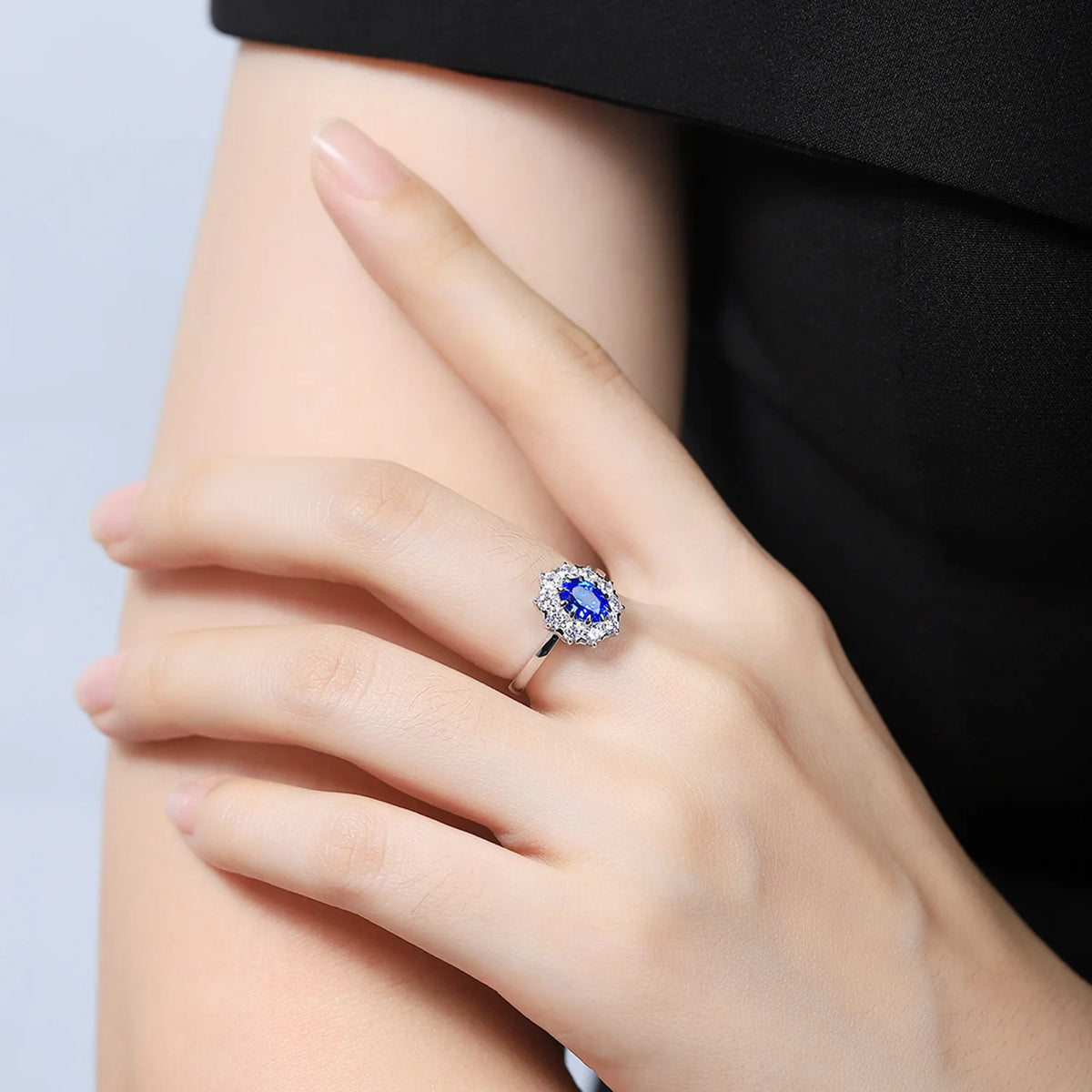 MUSHAN Custom Jewelry 925 Sterling Silver Ring Lab Blue Ruby Round Bridal Ring for Women 18K Gold Plated Anniversary Rings