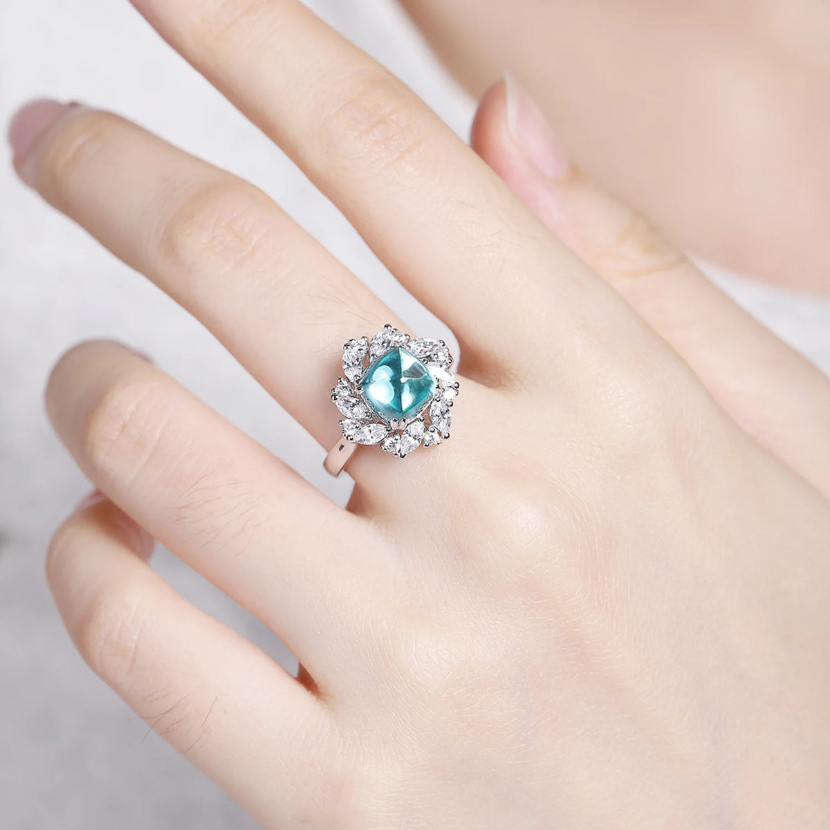 MUSHAN Custom Jewelry 925 Sterling Silver Ring Lab Blue Ruby Asscher Wedding Band for Women 18K Gold Plated Anniversary Rings