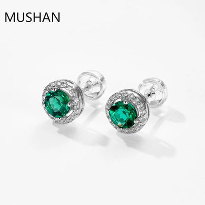 Boucles d'oreilles à clou MUSHAN Luxury Jewelry en argent sterling 925 pour femme, avec émeraude de synthèse certifiée GRC