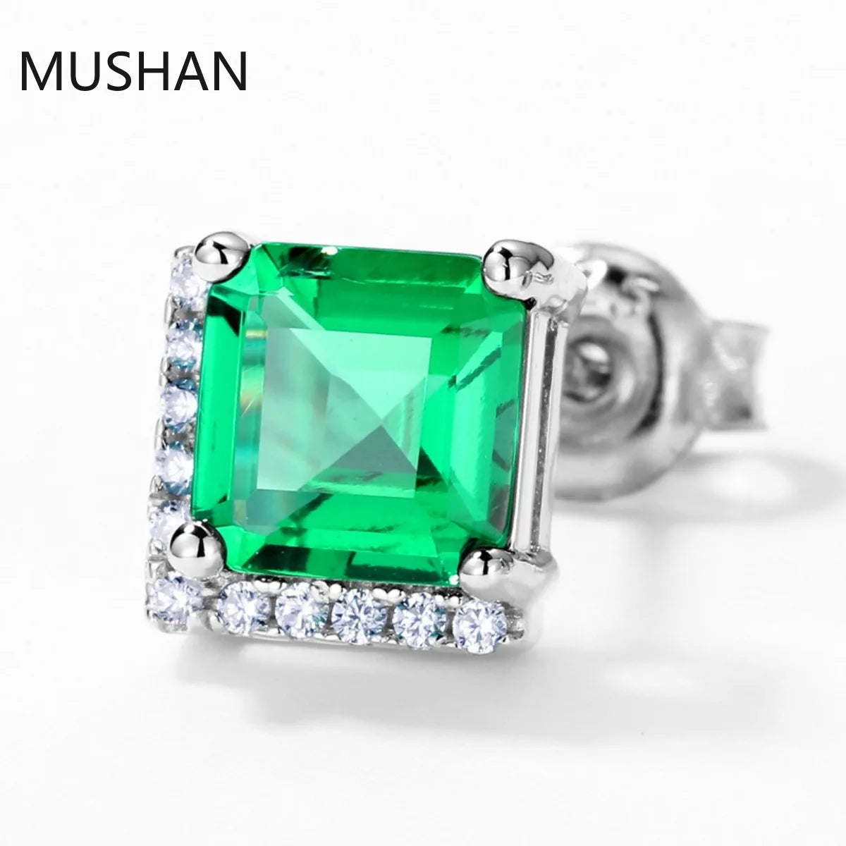 Pendientes de botón MUSHAN Luxury Jewelry de plata de ley S925 para mujer, pendientes de esmeralda cultivada en laboratorio con certificado GRC