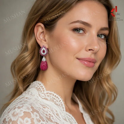 MuShan Luxury Jewelry 925 Sterling Silver Water Drop Earrings Women Lab Grown Ruby Gemstones Stud Earrings s925 Fine Jewelry