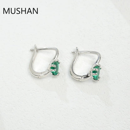 MUSHAN Luxury Jewelry S 925 Sterling Silver Stud Earrings Women GRC Certificated Lab Grown Emerald Earrings Stud Ear Pin Jewelry
