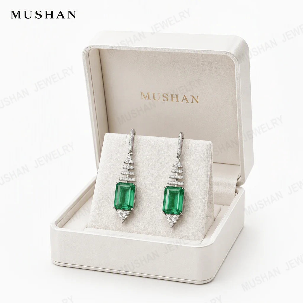 ShanBaoBao Jewelry 925 Sterling Silver Stud Drop Earrings Women Luxury CZ Gemstones Emerald s925 Silver Pendant Earrings Jewelry