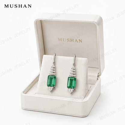 ShanBaoBao Jewelry 925 Sterling Silver Stud Drop Earrings Women Luxury CZ Gemstones Emerald s925 Silver Pendant Earrings Jewelry
