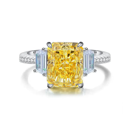MUSHAN Luxury Jewelry S925 Pure Silver Yellow Diamond Ring  Ice Flower Cut 8a Zircon Stone Setting For Women